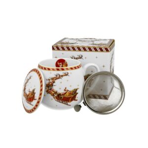 D.G.36374 Porcelánbögre tetővel, fémszűrővel, 430ml, dobozban, Santa on Sleigh 113256956 - Nonbrand Bögre