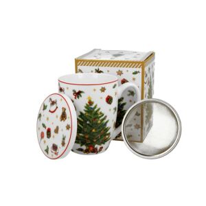 D.G.51384 Porcelánbögre tetővel, fémszűrővel, 360ml, dobozban, Christmas Tree 113256966 - Nonbrand Bögre