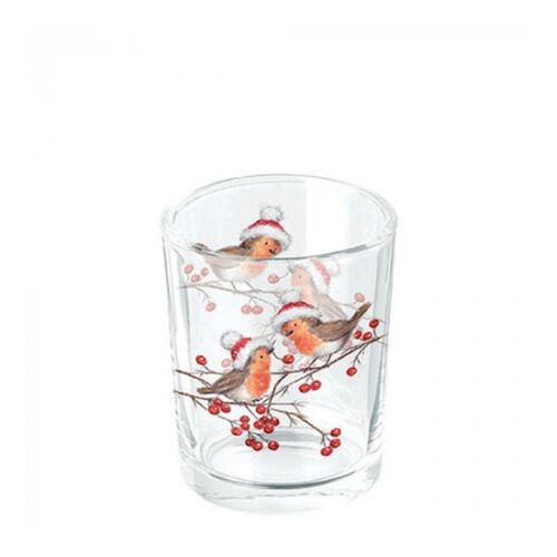 AMB.37318865 Christmas robins white üveg mécsestartó 5,5x6cm 113257007