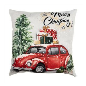 CLEEF.KT021.374 Textil párnahuzat 45x45cm, polyester, piros autó csomagokkal 113257043 - Clayre & Eef