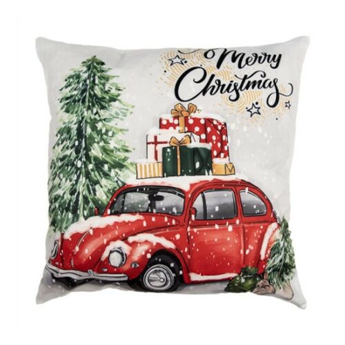 CLEEF.KT021.374 Textil párnahuzat 45x45cm, polyester, piros autó csomagokkal 113257043