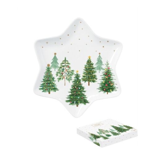 R2S.1484FTRE Porcelán csillagtálca 22,5cm, dobozban, Festive Trees 113257056