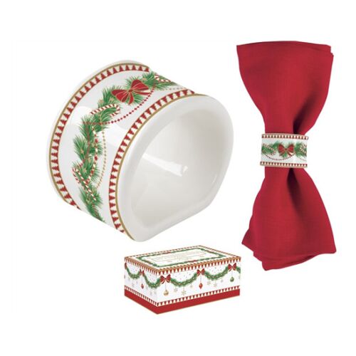 R2S.2192MNOE Porcelán szalvétagyűrű 4 db-os szett, 4,5cm, dobozban, Magie de Noel