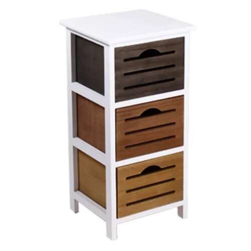 3-zásuvková drevená komoda, biela s prírodnými drevenými akcentmi