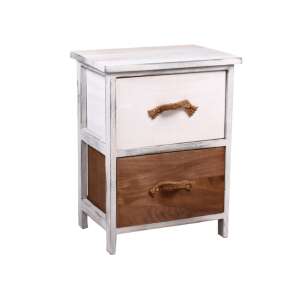 Biela a hnedá drevená komoda s 2 zásuvkami a šnúrkovými úchytkami - Komody