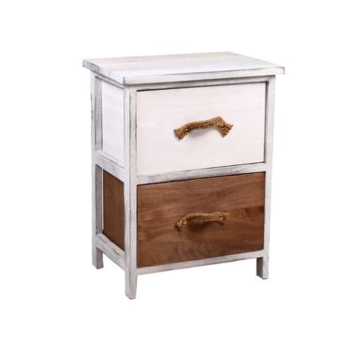 Weißer und brauner Holzkommode mit 2 Schubladen und Seilgriffen