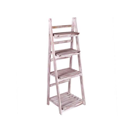 White wooden 4-tier ladder shelf, perfect for displaying plants, books, or decorative items