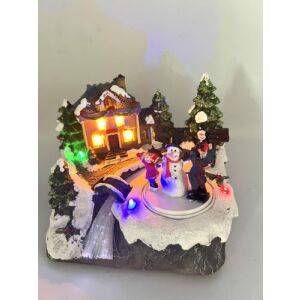 Mozgó, világító téli jelenet 15 cm, karácsonyi dekoráció hóemberrel és házzal - Karácsony