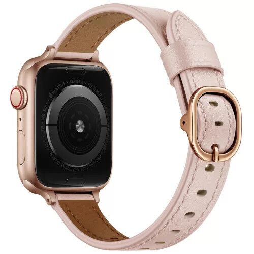 Apple Watch körcsatos bőróraszíj fém csattal /halvány pink/ 44/45/46/49 mm