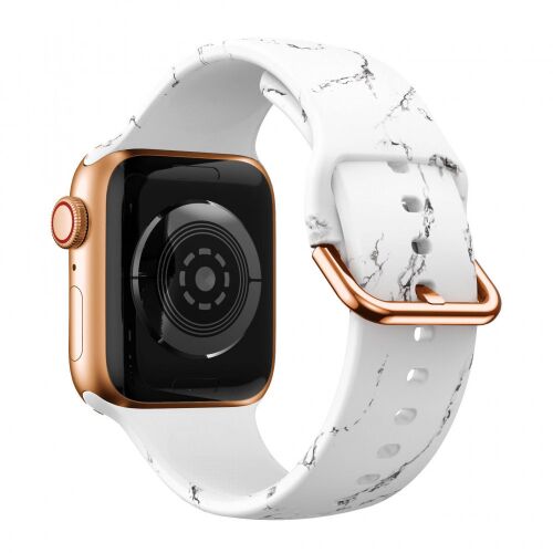 Apple Watch 44/45/46/49mm márvány mintás szilikon szíj rózsaarany csattal