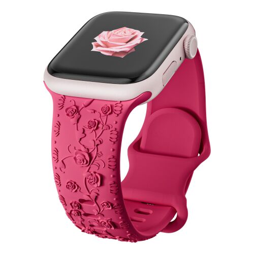 Apple Watch Rosy rózsaszín szilikon óraszíj 44/45/46/49mm rózsa mintával