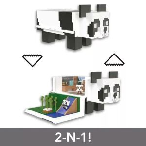 Minecraft Mob Head Minis Panda Playhouse Játékkészlet, 2 az 1-ben, kinyílik, és egy kétszintes játékteret tár fel egy pandával és egy kis panda figurával - Mattel