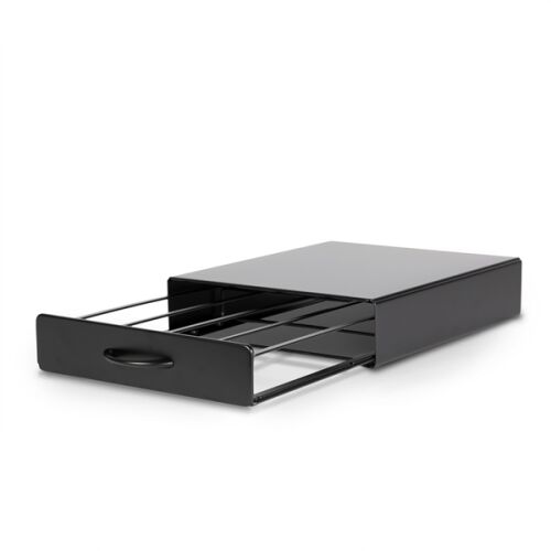 Fekete fémtartó Dolce Gusto kávékapszulákhoz, nyitott fiókkal