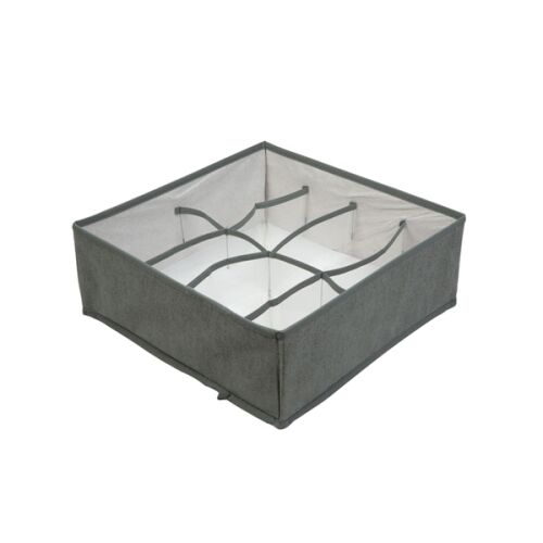 Textil Tárolódoboz - 32 x 32 x 12 cm - 8 Zseb - Szürke