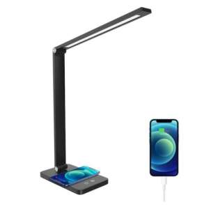 LED Asztali Lámpa Vezeték Nélküli Töltővel 5 Színhőmérséklet 3 Fényerő Fekete