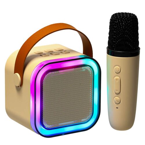Beiges Mini Karaoke Set mit RGB Bluetooth Lautsprecher und Mikrofon