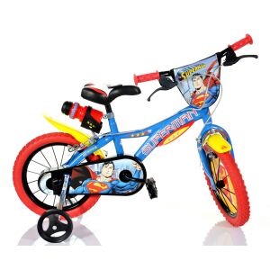 Dino Bikes Superman 16 colos gyerek kerékpár, kék Superman grafikával, segédkerekekkel - Dino Bikes