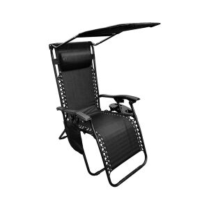 Összecsukható napozóágy pohártartóval és napernyővel - Fekete 113335705 - Napozóágy & Nyugágy