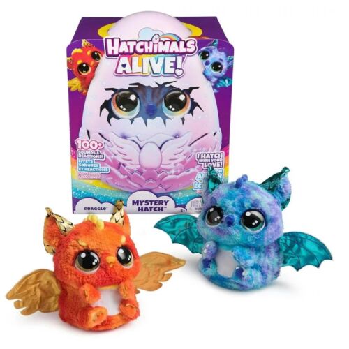 Hatchimals Alive Mystery Hatch Draggle igračka jaje s dvije izlegle plišane igračke Draggle, jednom crvenom i jednom plavom