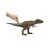 Hand pressing button on Jurassic World Mattel T-Rex dinosaur action figure, brown, large, standing, side view