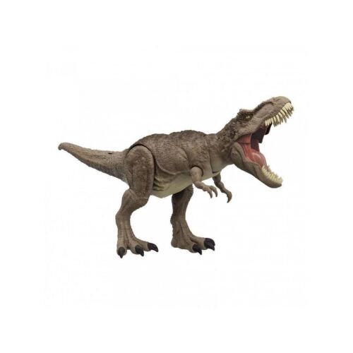 Jurassic World Mattel T-Rex dinosaur action figure, brown, large, standing, side view