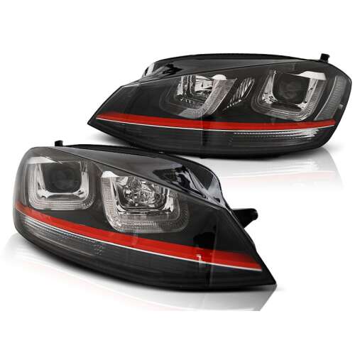 VW Golf 7 11.12- U-Type Black Headlights with Red Stripe GTI Look