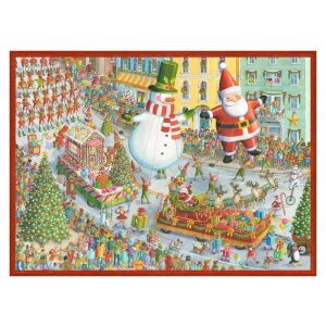 Ravensburger puzzle od 500 dijelova - Božićna parada. Svečani blagdanski prizor s Djedom Mrazom, snjegovićem i paradnim platformama. - Ravensburger Puzzle