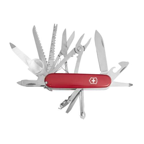 Victorinox SwissChamp 1.6795 multifunkciós zsebkést 33 funkcióval, piros markolattal, nyitva, minden eszközzel kinyitva