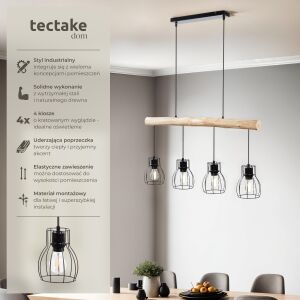 Závesná lampa Woody, 4 svetlá, s dreveným trámom, 40 W 113395743 - Lampy&osvetlenie