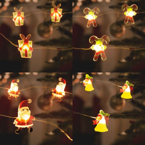 Ghirlandă luminoasă LED Family Christmas cu Moș Crăciun, cutie cadou, acadea și forme de îngeri