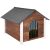 Angled view of Dechland XL insulated dog house, brown and white