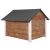 Side view of Dechland XL insulated dog house, brown wood with gray roof