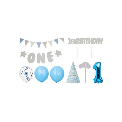1. születésnapi party dekoráció készlet - kék/fiú, 9 db. 113407829 - Otthon és kert
