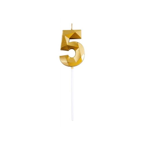 Elegáns arany 5-ös szám szülinapi gyertya - Party kellék