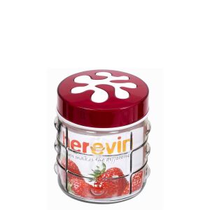 Iris 1000ml üveg fűszertartó piros tetővel, négyzetes mintával - Iris