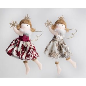 Iris Karácsonyi Textil felakasztható angyal dísz 17cm - Fehér / piros - Iris