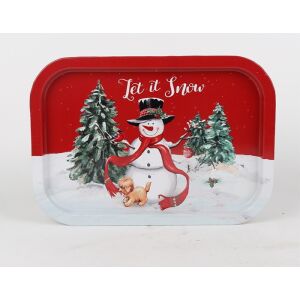 Iris Karácsonyi bádog tálca hóember mintával, piros téglalap alakú kínálótálca - Iris