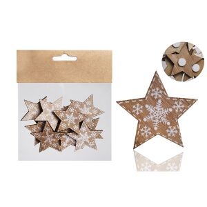 12 db natúr fa csillag hópehellyel, 4 cm, karácsonyi dísz - Iris