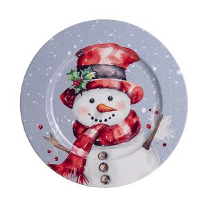 Iris Karácsonyi Bádog kerek tálca 33x1,5cm - Hóember piros minta 113716251 - Iris