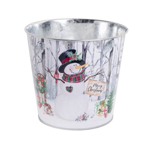Iris Karácsonyi kerek bádog kaspó 13,5x15 cm - Hóember minta 113412195