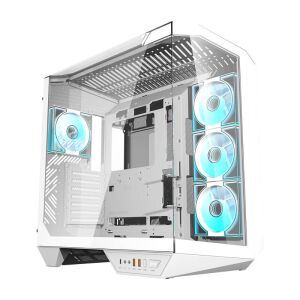Darkflash DY470 White Full Tower PC Case with 4 ARGB Fans, angled view - Darkflash