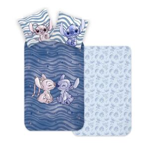 Disney Lilo & Stitch Kinderbettwäsche-Set mit blauem und rosa Design, auf dem Stitch und Angel sich küssen, enthält einen Bettbezug und einen Kissenbezug - Bettwäsche