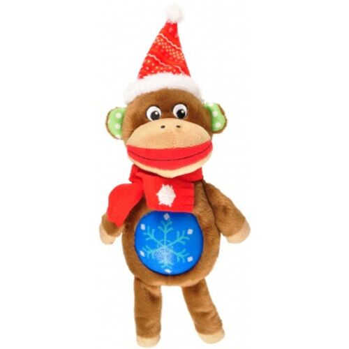 FGO Karácsonyi Plüss Majom Kutyajáték Mikulás sapkával és sállal, 34 cm