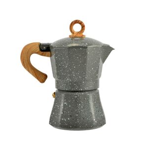 Kotyogós cafetieră moka 3 cești cu mâner aspect lemn - Aparat de cafea cu gura de scurgere