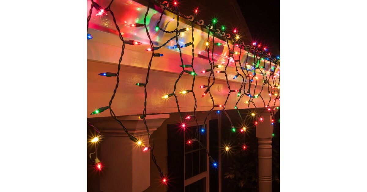 Flippy Karácsonyi Fényfüzér, 30 m, 858 LED, Fringe, Multicolor, Transzformátor, Összeköthető, 3 m hosszabbító, Fehér vezeték 120402458