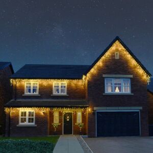 Flippy 150m meleg fehér LED jégcsap karácsonyi fények házon - Fényfüzér