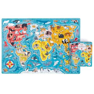 CzuCzu Tiere Weltkarte 60-teiliges Puzzle, Lernspielzeug für Kinder, zeigt Kontinente, Ozeane und Tiere aus aller Welt - CzuCzu