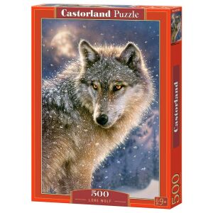 Puzzle Castorland 500 de piese, Lone Wolf, cu un lup într-un peisaj înzăpezit - Puzzle