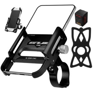 Univerzális kormányos telefontartó, alumínium, fekete, 360 fokban elforgatható