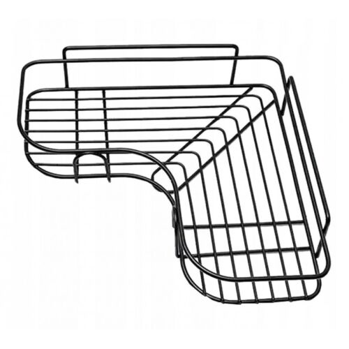 Fekete fém és műanyag sarokpolc fürdőszobába